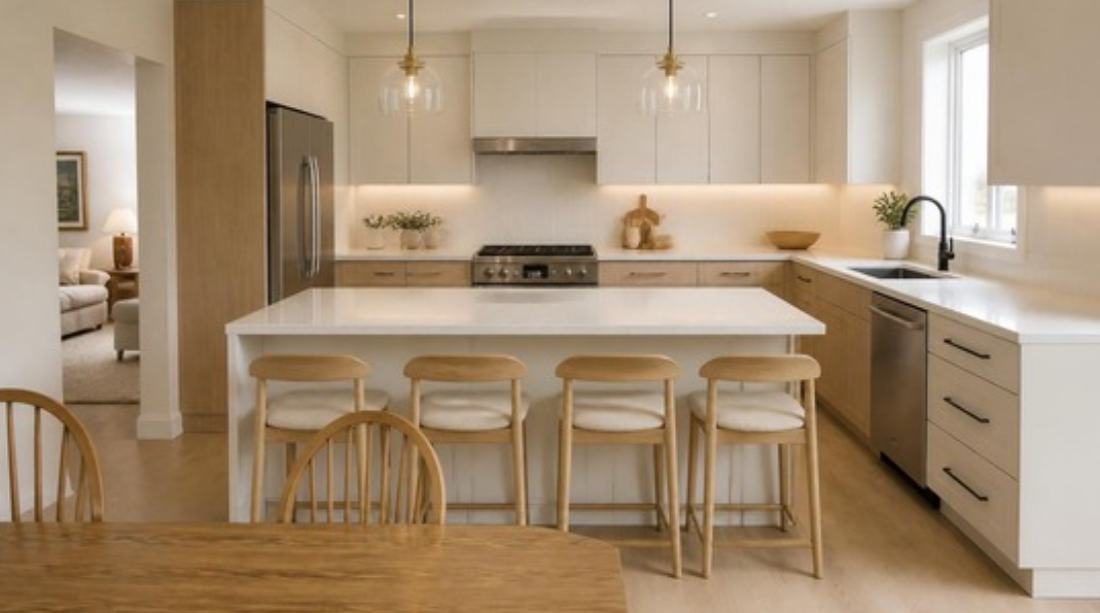 Finished kitchen with island and new layout